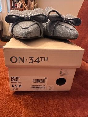 ON·34TH Kaetef Denim Bow Flats - Gray Denim
